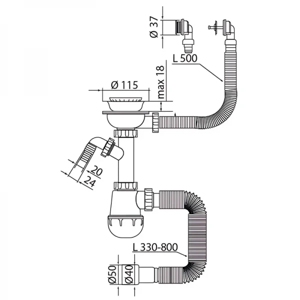 Сифон для кухні Mixxus SK-07-B 3 1/2
