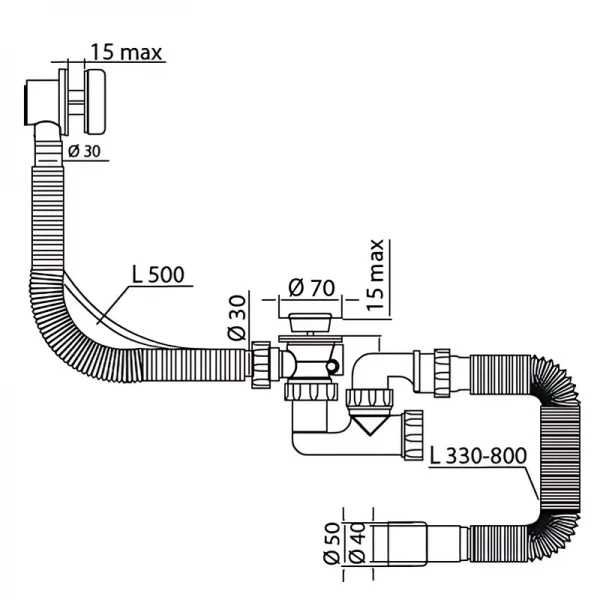 Сифон для ванни Mixxus SV-02-B з ревізією, перелив 
