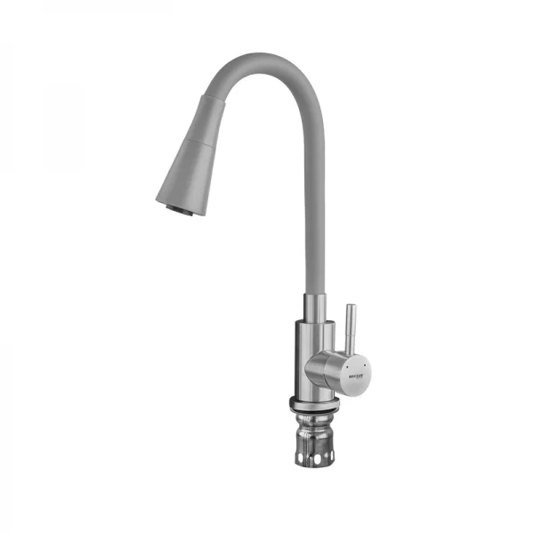 Смеситель для кухни MIXXUS SUS-011-T REFL.GRAY из нержавеющей стали SUS304, серый, с гибким силиконовым изливом (MI8227)