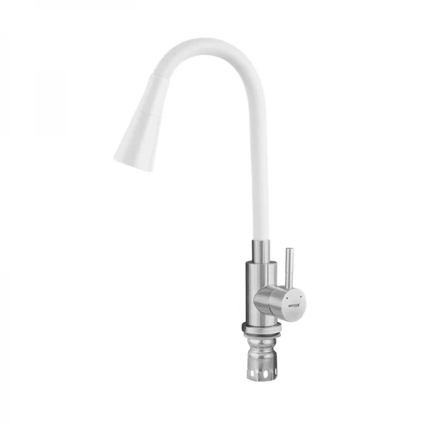 Смеситель для кухни MIXXUS SUS-011-T REFL.WHITE нержавеющая сталь SUS304 / белый с гибким силиконовым изливом (MI8228)