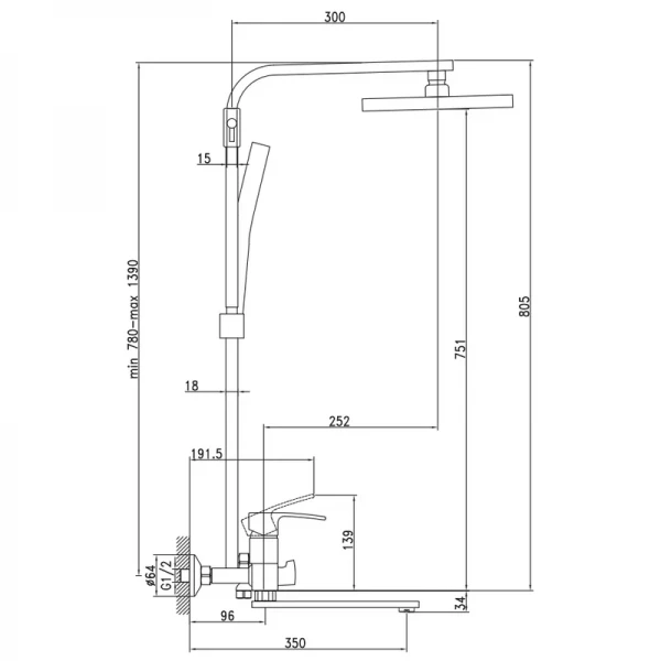 Душевая колонна со смесителем Mixxus Magnum 009-J (MI8231)
