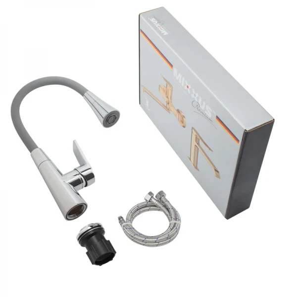 Смеситель для кухни Mixxus Premium Matis 011-T латунный, хром/серый, с гибким изливом MI8267 (MI8267)