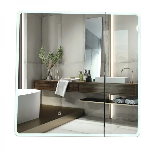 Зеркальный шкафчик Mixxus Premium Olivary CM01-70x70x13 с LED Touch, димером, регулятором яркости (MI8295)