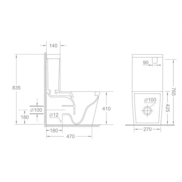 Бачок до унітазу-компакту Mixxus Bevel-0403-T3 Tank 640х360х835 зі зливною арматурою (MI8322)