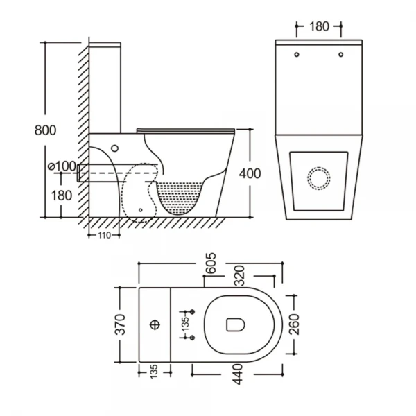 Бачок до унітазу-компакту Mixxus Bevel-0405-R Tank 605х370х800 зі зливною арматурою (MI8325)