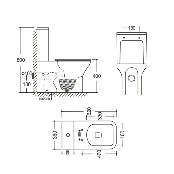 Бачок до унітазу-компакту Mixxus Style-0403-R Tank 620х360х800 зі зливною арматурою (MI8331)