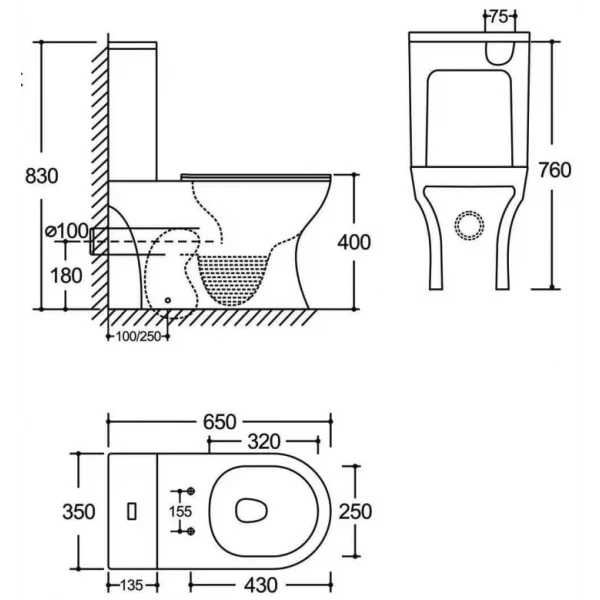 Бачок до унітазу-компакту Mixxus Wave-0402-T3 Tank 650x350x830 зі зливною арматурою (MI8333)