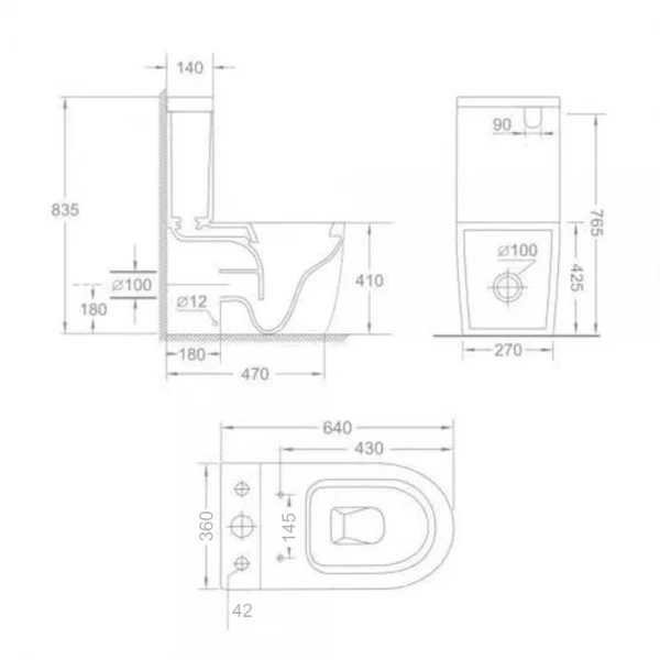 Чаша унитаза-компакта Mixxus Ellipse-0403-T3 Bowl 640х360х835 Tornado 3.0 без сиденья (MI8345)