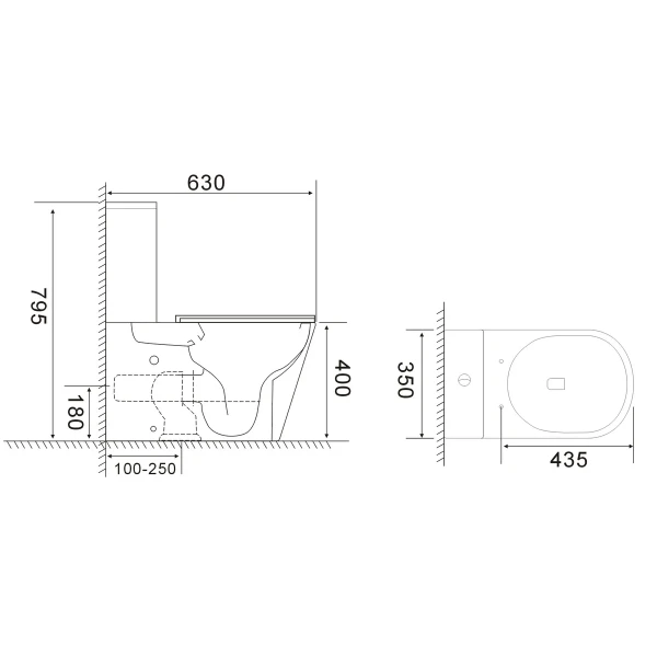 Чаша унитаза-компакта Mixxus Bevel-0407-T1 Bowl 630х350х795 Tornado 1.0 без сиденья (MI8350)