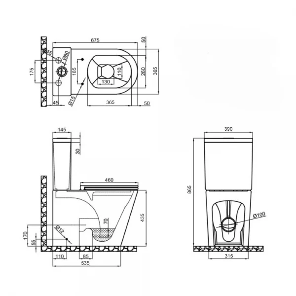 Чаша унитаза-компакта Mixxus Premium Bevel-0402-T1 Bowl 670х390х880 Tornado 1.0 без сиденья (MI8353)