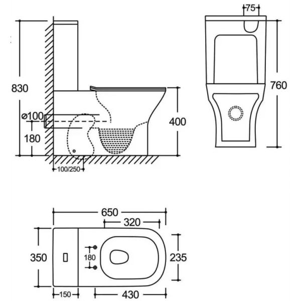 Чаша унитаза-компакта Mixxus Style-0404-T3 Bowl 650x350x830 Tornado 3.0 без сиденья (MI8357)