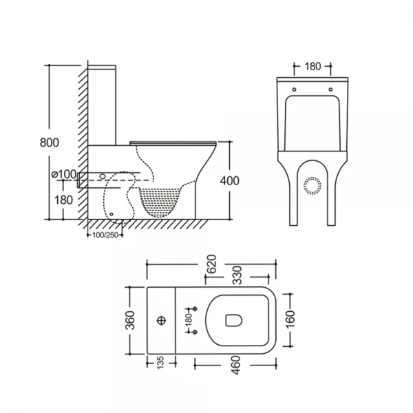 Чаша унитаза-компакта Mixxus Style-0403-R Bowl 620х360х800 Rimless без сиденья (MI8358)