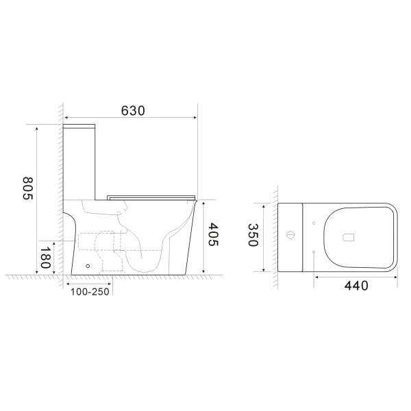 Чаша унитаза-компакта Mixxus Wave-0404-R Bowl 630х350х805 Rimless без сиденья (MI8362)