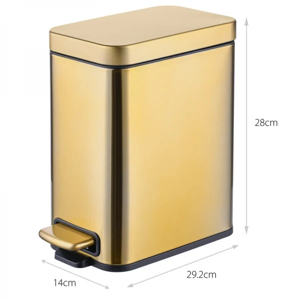 Мусорное ведро с плавным закрытием прямоугольное Mixxus Premium Quadro-TC0105 Brushed Gold 5 л (цвет матовое золото) (MI8394)
