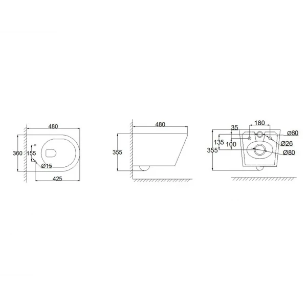 Унитаз подвесной Mixxus Bevel-0305-T3 480х360х340mm система смыва Tornado 3.0 (MI8425)