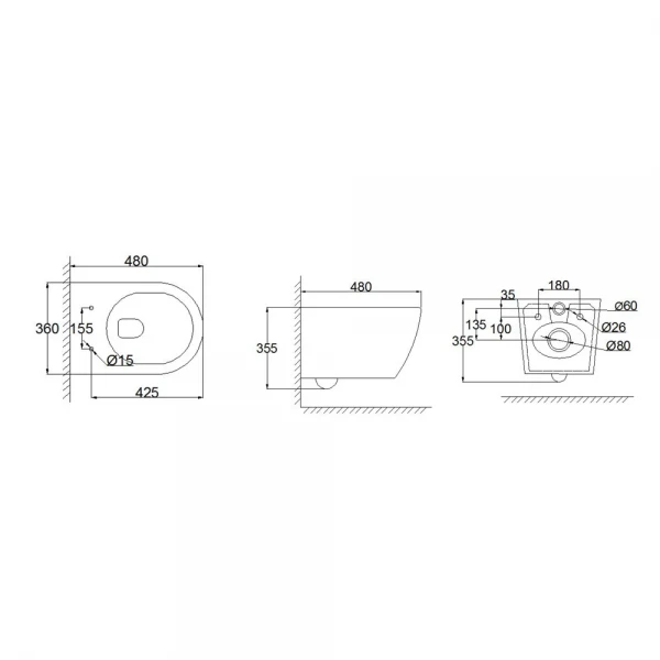 Унитаз подвесной Mixxus Ellipse-0310-T3 480х360х340mm система смыва Tornado 3.0 (MI8426)