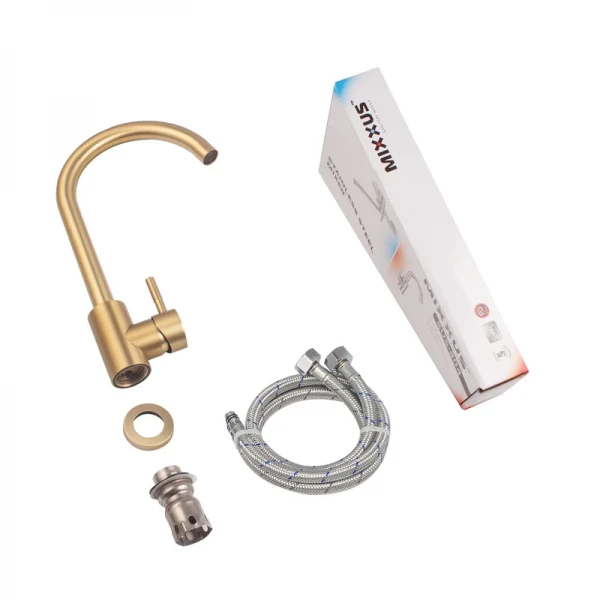 Смеситель для кухни MIXXUS SUS-011 Brushed Gold из нержавеющей стали SUS304 матовое золото с поворотным изливом (MI8435)