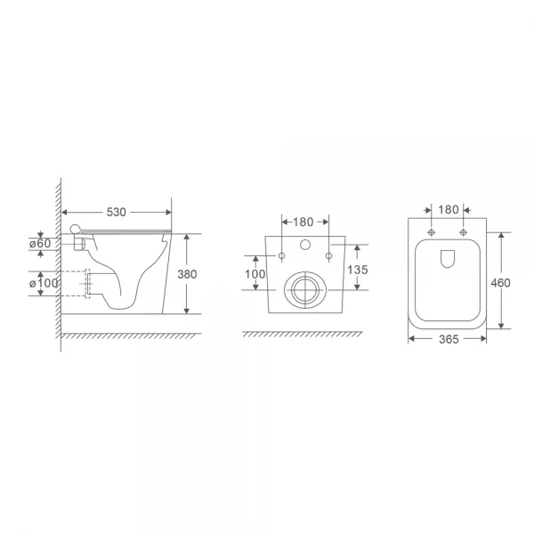 Унитаз подвесной Mixxus Premium Quadro-0302-R 530x360x365mm, система смыва Rimless (MP6454)