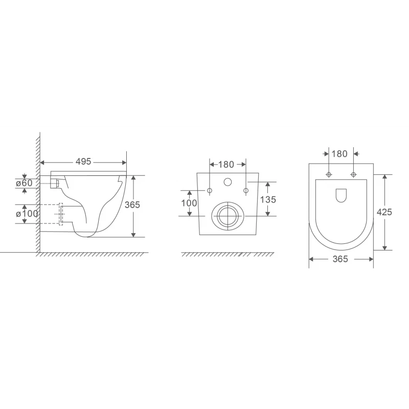 Унитаз подвесной Mixxus Premium Ellipse-0301-R 495x365x365mm, система смыва Rimless (MP6460)