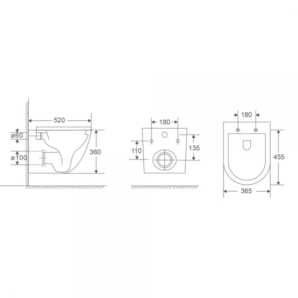 Унітаз підвісний Mixxus Premium Ellipse-0303-T3 520x365x360mm, система змиву Tornado 3.0 (MP6465)