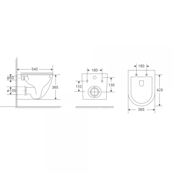 Унітаз підвісний Mixxus Premium Ellipse-0304-R 540x360x360mm, система змиву Rimless (MP6466)