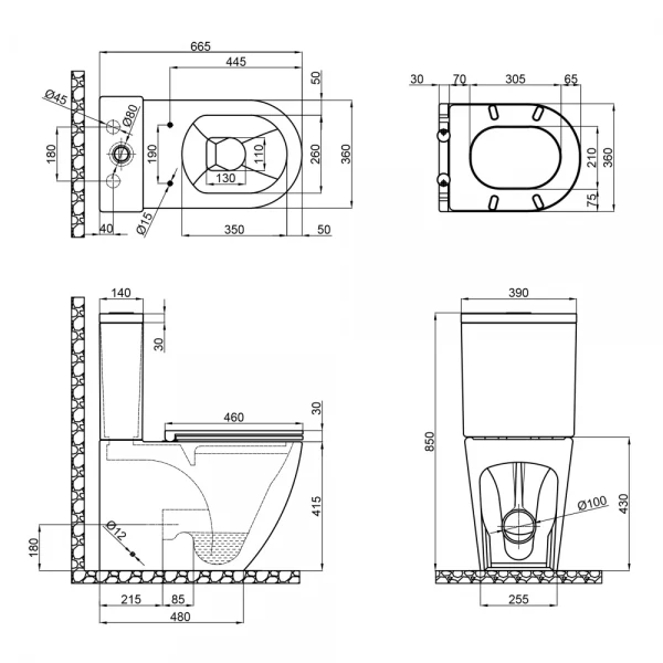 Унитаз-компакт Mixxus Premium Ellipse-0402-R 660x390x855mm, система смыва RIMLESS (MP6468)