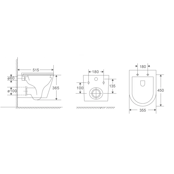 Унітаз підвісний Mixxus Premium Bevel-0301-T3 515x355x365mm, система змиву Tornado 3.0 (MP6472)
