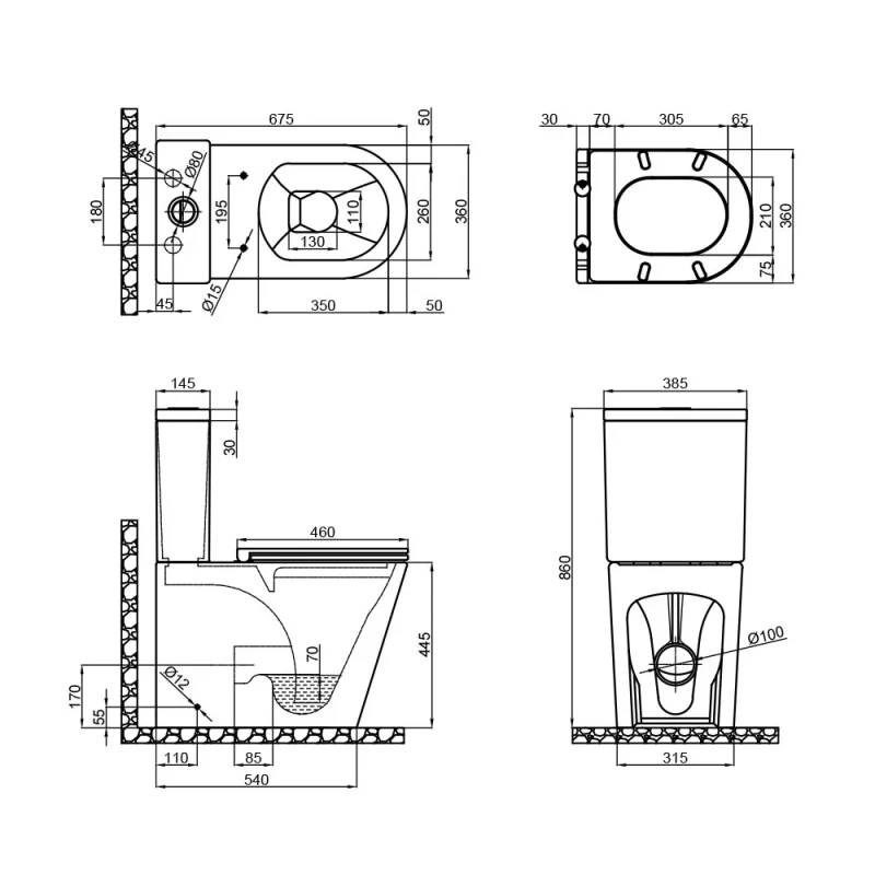 Унитаз-компакт Mixxus Premium Bevel-0402-R 670x390x880mm, система смыва RIMLESS (MP6474)