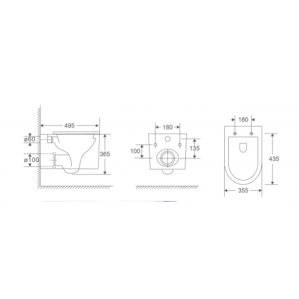 Унітаз підвісний Mixxus Premium Topper-0101-T3 495x355x375mm, система змиву Tornado 1.0 (MP6476)