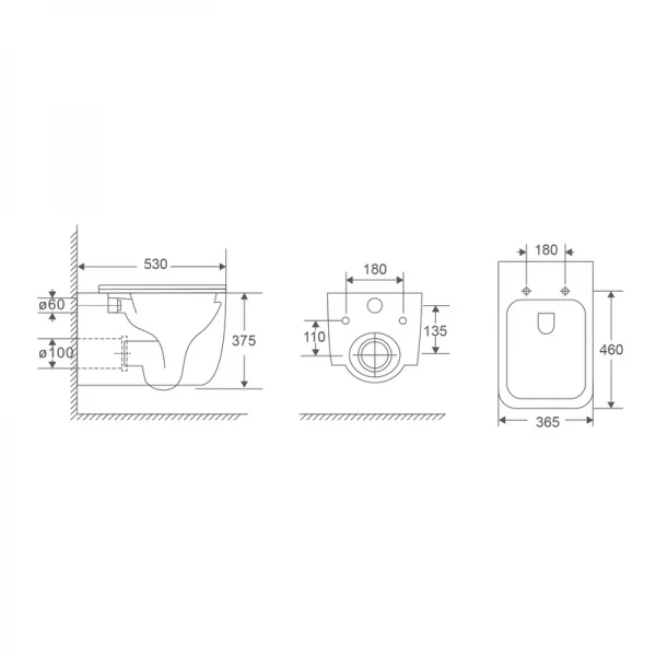 Унітаз підвісний Mixxus Premium Diverse-0101-T1 530x365x373mm, система змиву Tornado 1.0 (MP6477)