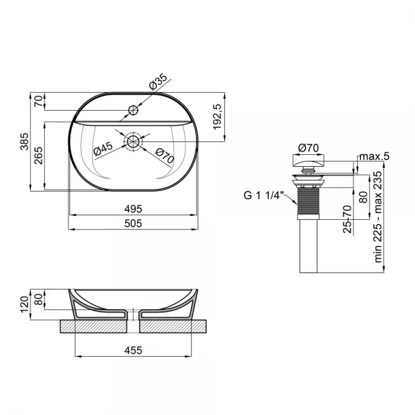 Умивальник накладний керамічний Mixxus Premium Ellipse-0201 505x385x120mm (MP6482)