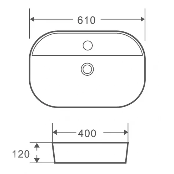 Умывальник накладной керамический Mixxus Premium Ellipse-0202 610x400x120mm (MP6483)