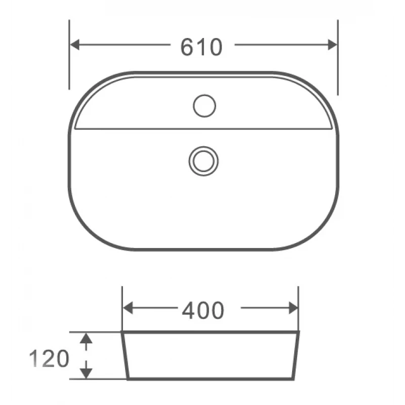 Умывальник накладной керамический Mixxus Premium Ellipse-0202 610x400x120mm (MP6483)
