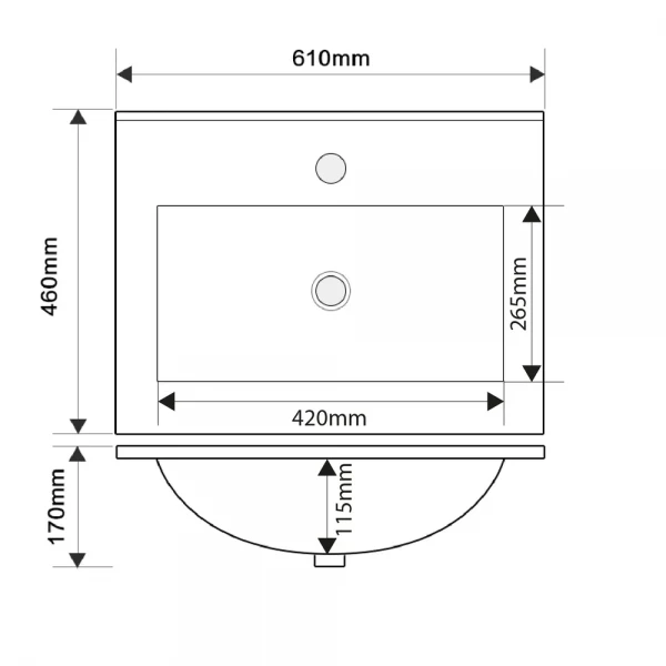 Раковина меблева Mixxus Premium CUBIC-1501 610х460х170mm з отвором під змішувач та переливом (MP6495)