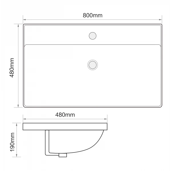 Раковина меблева MIXXUS PREMIUM STYLE-1503 800х480х190mm з отвором під змішувач та переливом (MP6500)