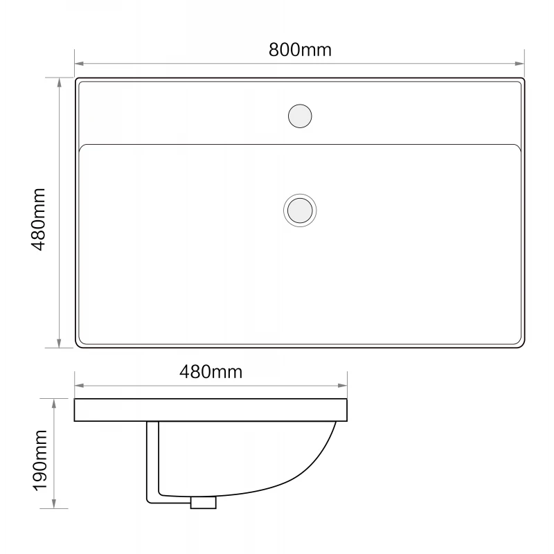 Раковина мебельная MIXXUS PREMIUM STYLE-1503 800х480х190mm с отверстием под смеситель и переливом (MP6500)