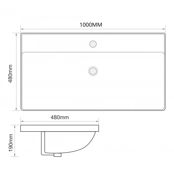 Раковина меблева MIXXUS PREMIUM STYLE-1504 1000х480х190mm з отвором під змішувач та переливом (MP6501)