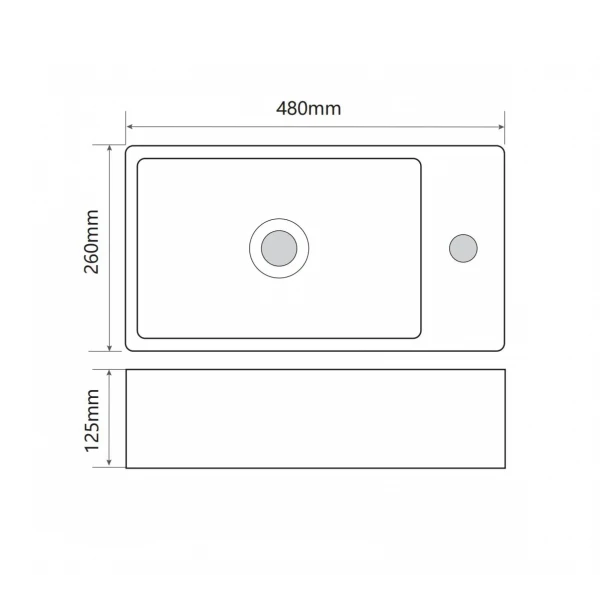 Раковина накладная Mixxus Premium QUADRO-0207 480х260х125mm с отверстием под смеситель (MP6503)