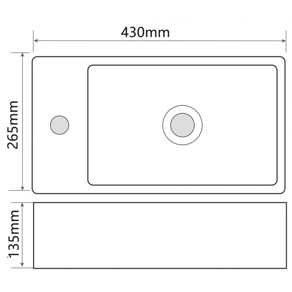 Раковина підвісна Mixxus Premium QUADRO-1201-R 430х265х135mm з отвором під змішувач та переливом (MP6504)