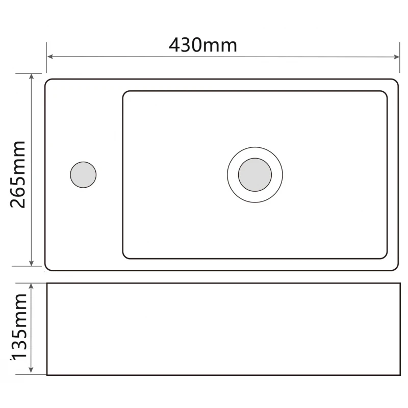 Раковина підвісна Mixxus Premium QUADRO-1201-R 430х265х135mm з отвором під змішувач та переливом (MP6504)