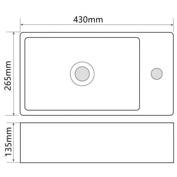 Раковина підвісна Mixxus Premium QUADRO-1201-L 430х265х135mm з отвором під змішувач (MP6505)