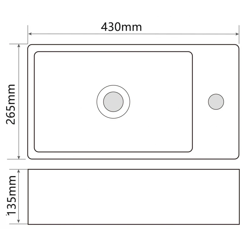 Раковина підвісна Mixxus Premium QUADRO-1201-L 430х265х135mm з отвором під змішувач та переливом (MP6505)