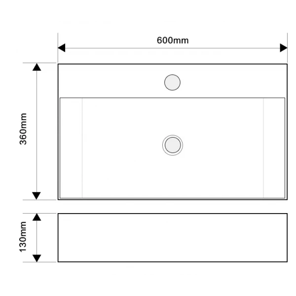 Раковина подвесная Mixxus Premium QUADRO-0206 600х360х130mm с отверстием под смеситель и переливом (MP6509)