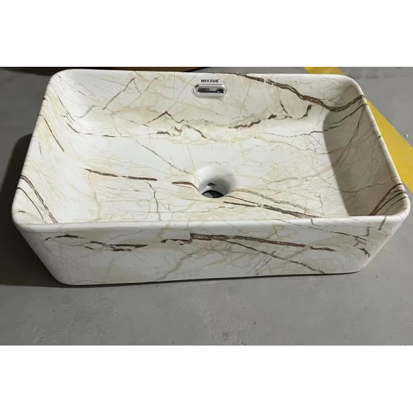 Раковина накладна Mixxus Premium QUADRO-0208 MARBLE 480х315х140mm з переливом (MP6518)