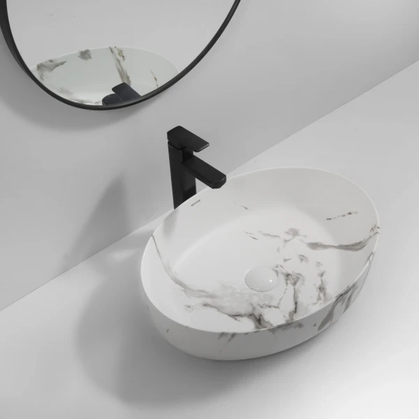 Раковина накладная MIXXUS PREMIUM ELLIPSE-0104 MARBLE 550х415х140mm (MP6554)