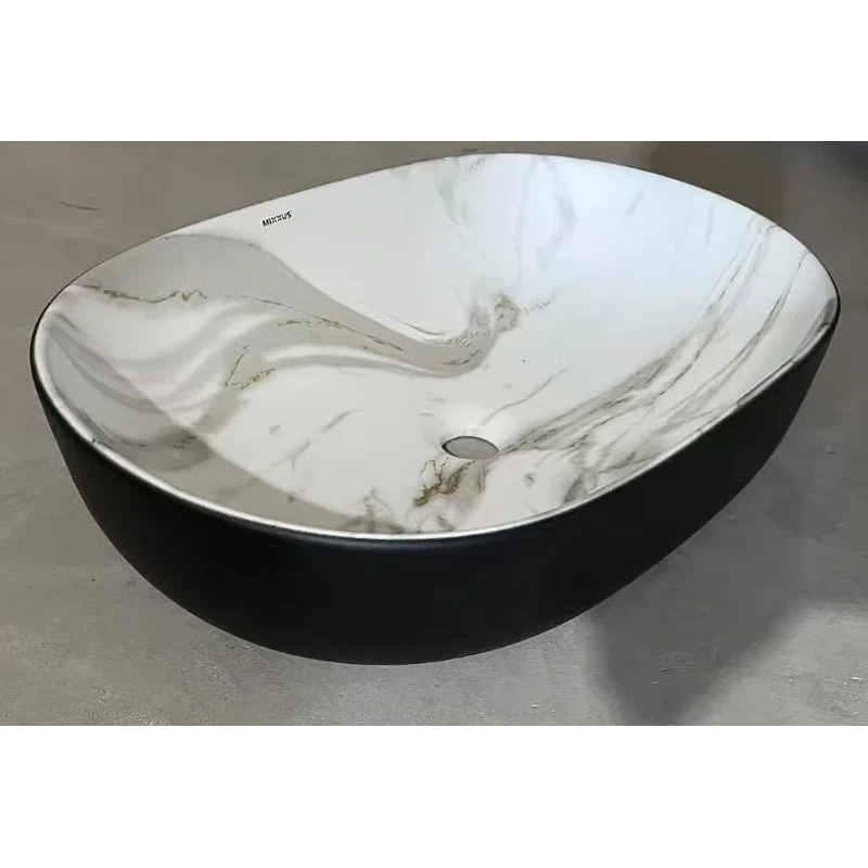 Раковина накладная MIXXUS PREMIUM ELLIPSE-0105 MARBLE-BLACK 600х400х150mm (MP6565)