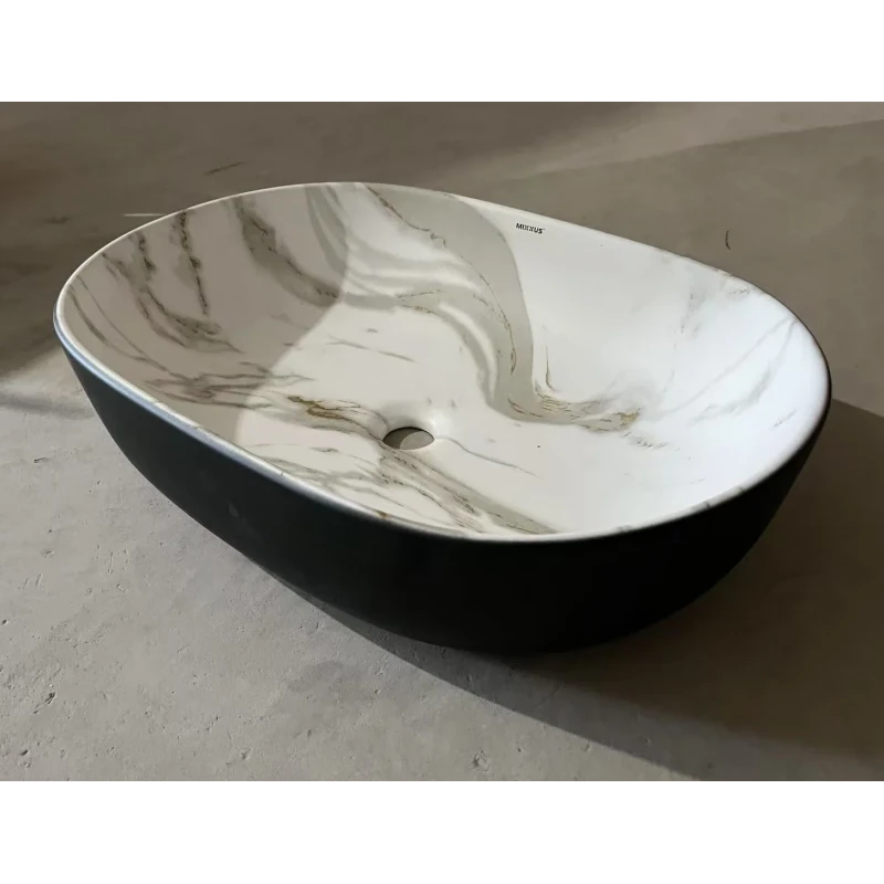 Раковина накладная MIXXUS PREMIUM ELLIPSE-0105 MARBLE-BLACK 600х400х150mm (MP6565)