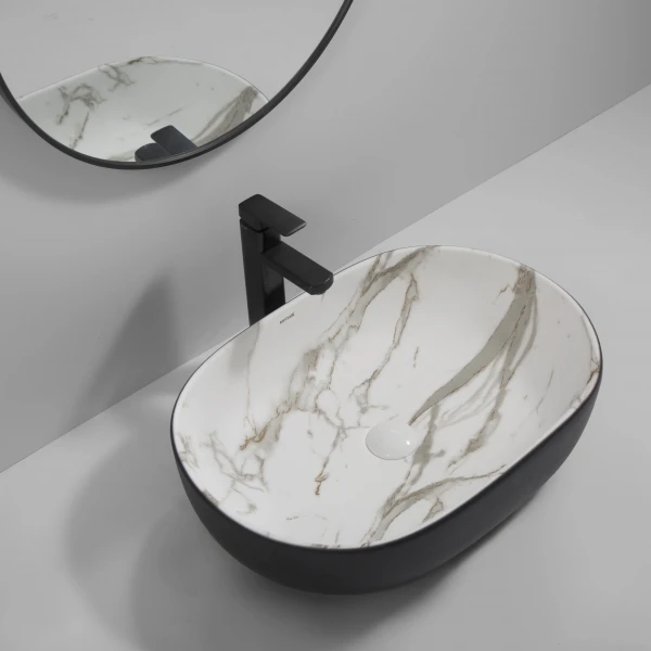 Раковина накладная MIXXUS PREMIUM ELLIPSE-0105 MARBLE-BLACK 600х400х150mm (MP6565)