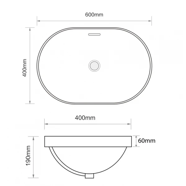 Раковина врізна на стільницю Mixxus Premium ELLIPSE-1601 600х400х190mm з переливом (MP6569)