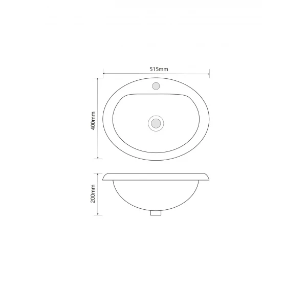 Раковина врезная на столешницу Mixxus Premium TOPPER-1602 515х400х200mm с отверстием под смеситель и переливом (MP6572)